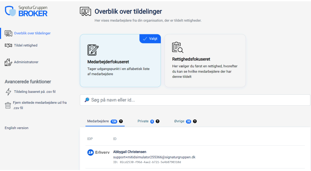 Administratorportal for Signaturgruppen